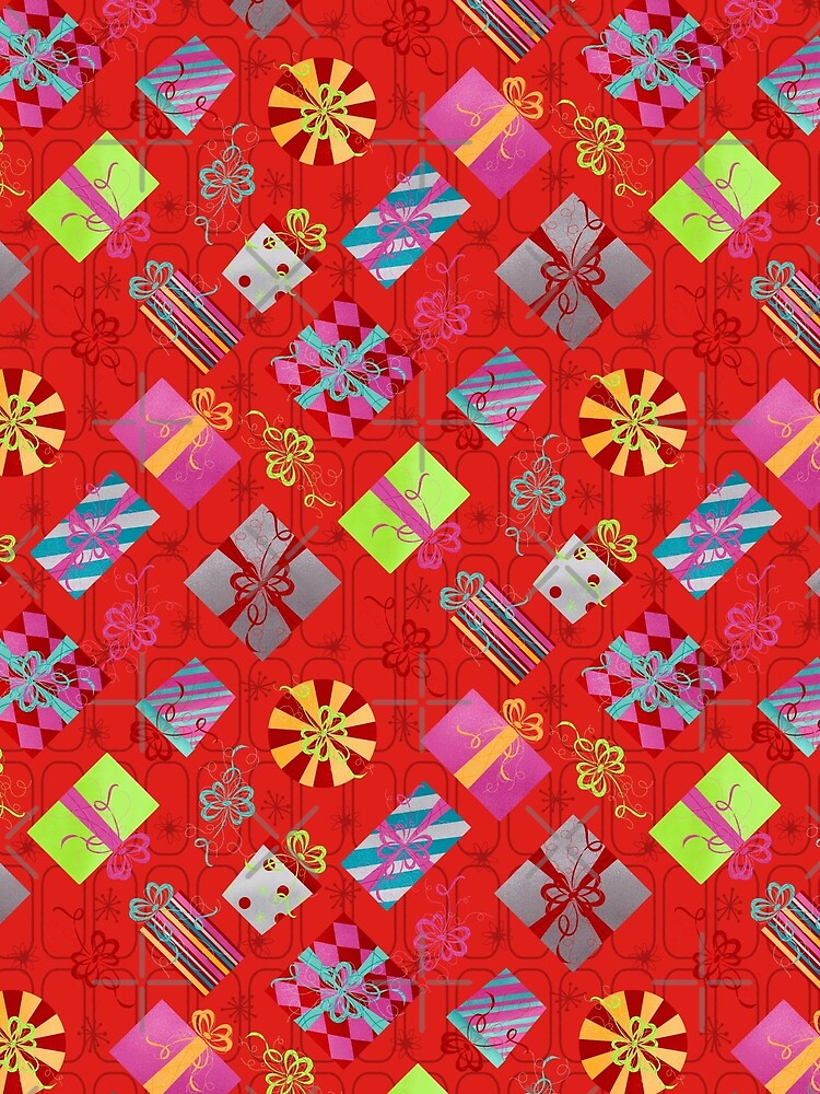 Red - Retro Mid century Christmas Presents by WickedRefined - Nicole Demereckis