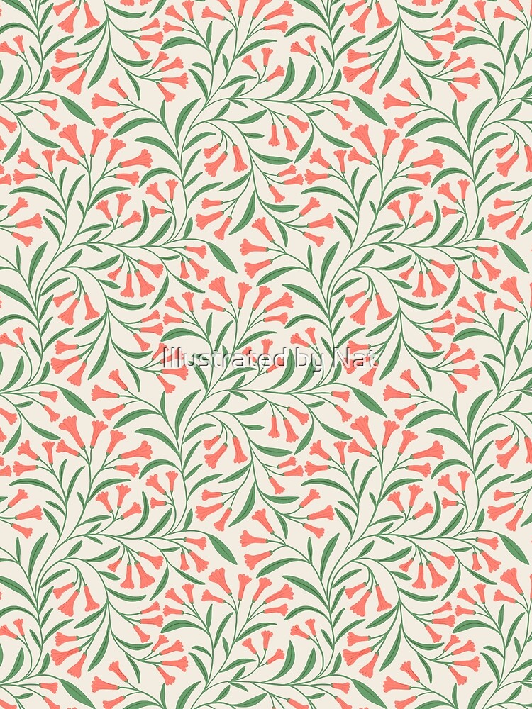 Tiny delicate bellflowers- Coral and white by Illustrated by Nat