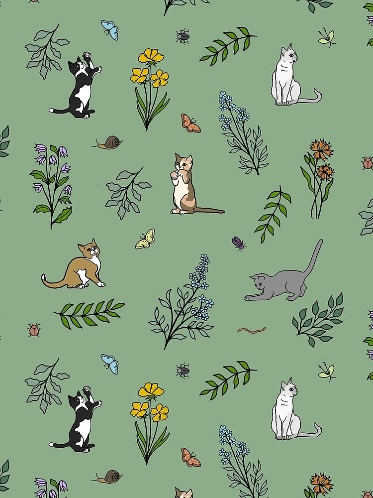 Flower Garden Kittens in Dark Green by JaRuDiCat