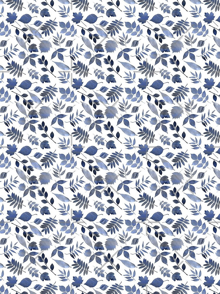 Floral Leaves Blue Cozy Fall Autumn Illustration Woodland Animals by CreativeBu