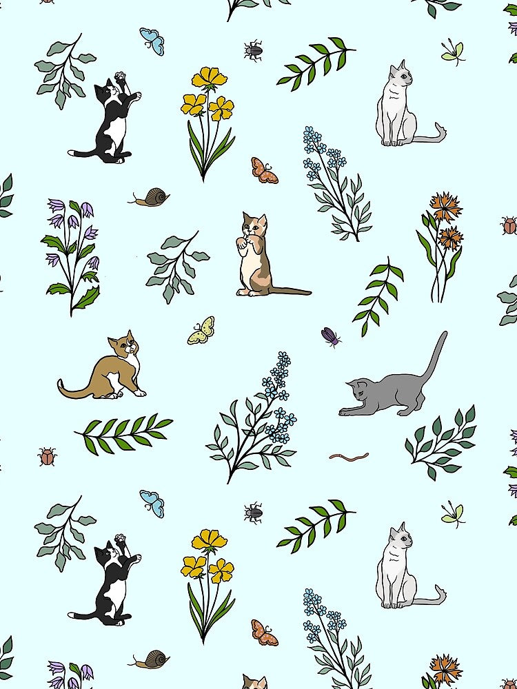 Flower Garden Kittens in Blue by JaRuDiCat