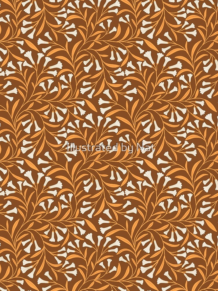 Tiny delicate bellflowers- White and brown by Illustrated by Nat