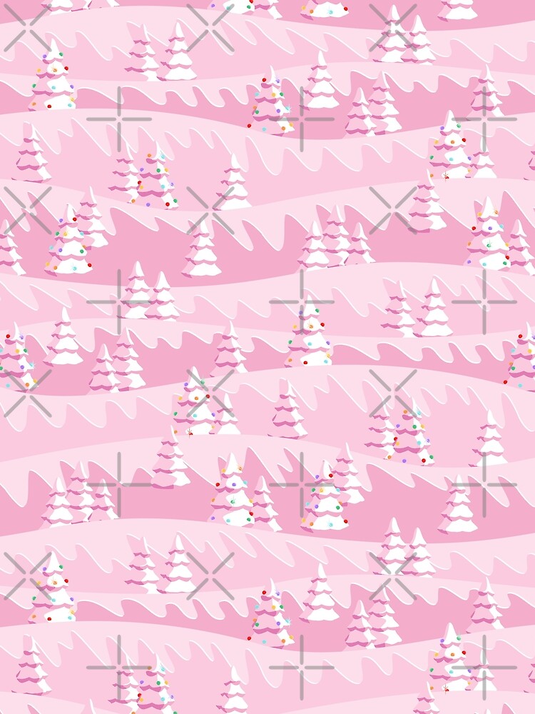 Pink Retro Midcentury Christmas Trees Winter Landscape by WickedRefined - Nicole Demereckis