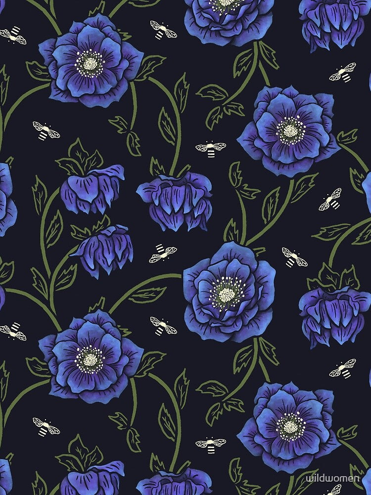 Midnight Hellebore Flower Pattern by Midnight Coffee