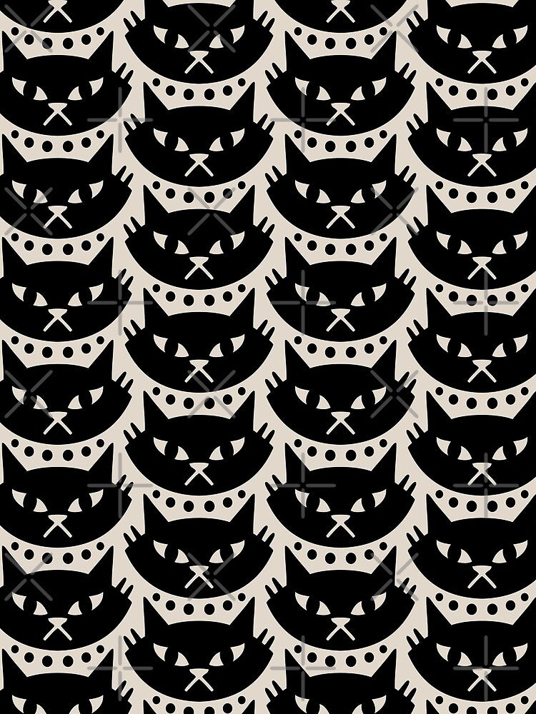 Cat Pattern 522 Black and Linen White by tonymagnerart