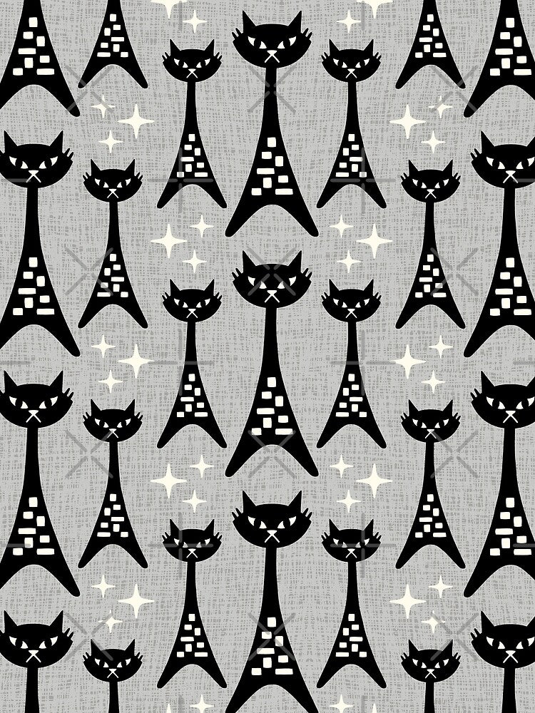 Fun Mid Century Modern Cat Pattern 361 Black and Gray by tonymagnerart