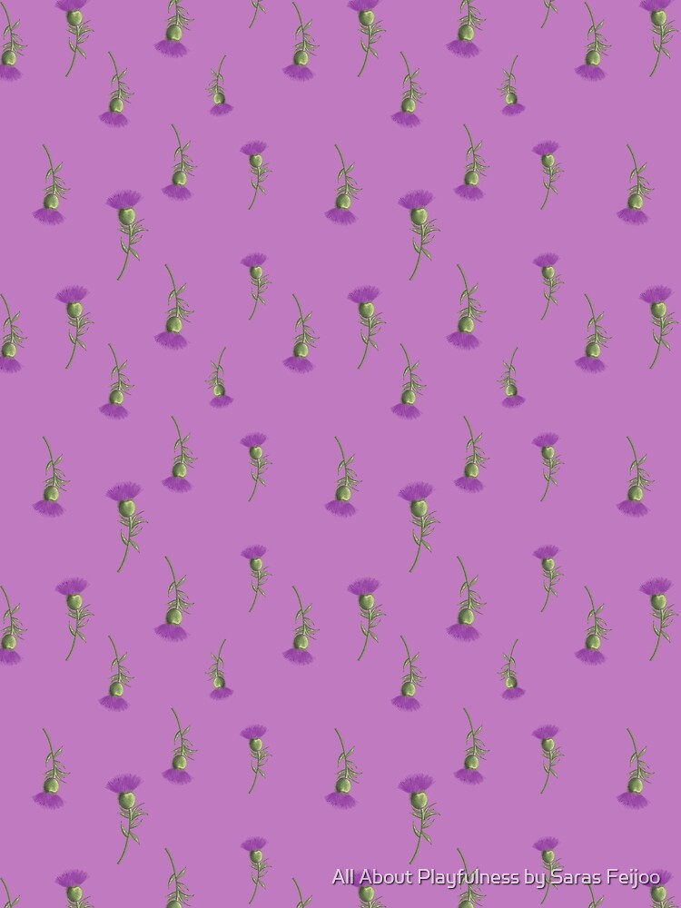 Wild Thistle Toss on Purple Background.Delicate Design. Cottagecore by All About Playfulness by Saras Feijoo