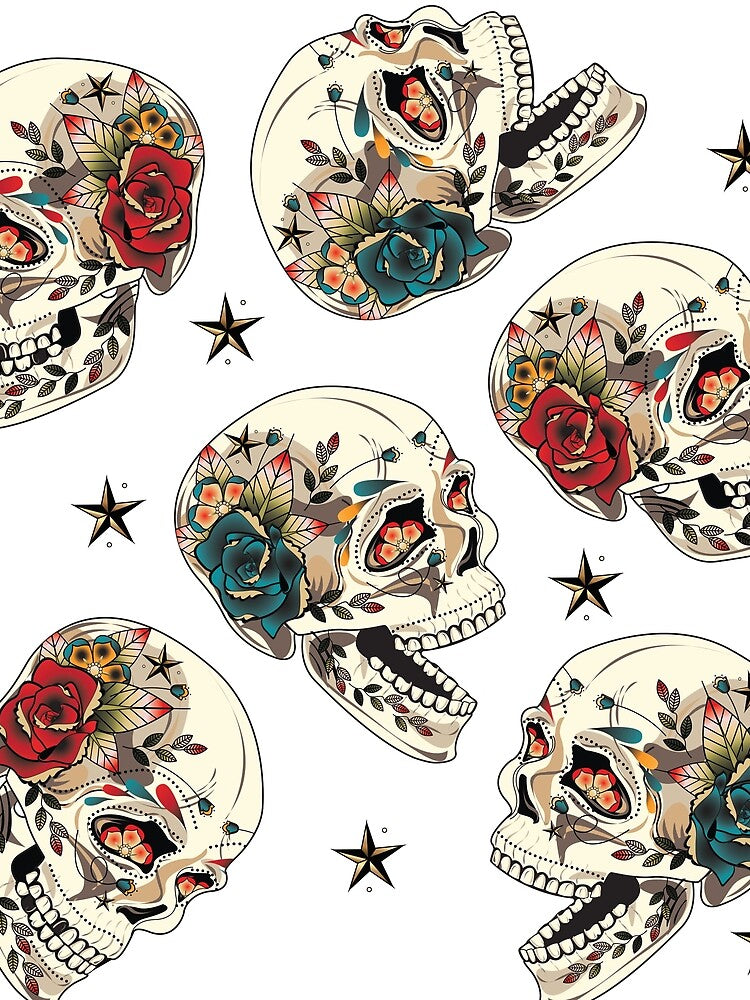 sugar skull and rose repeat design by paperandinkuk