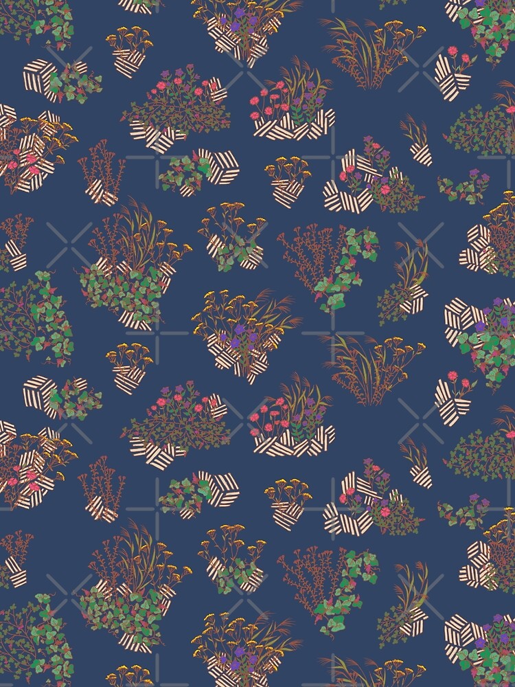Traditional Japanese Vintage Blue Floral - Nanakusa The Seven Grasses of Autumn by Charredsky