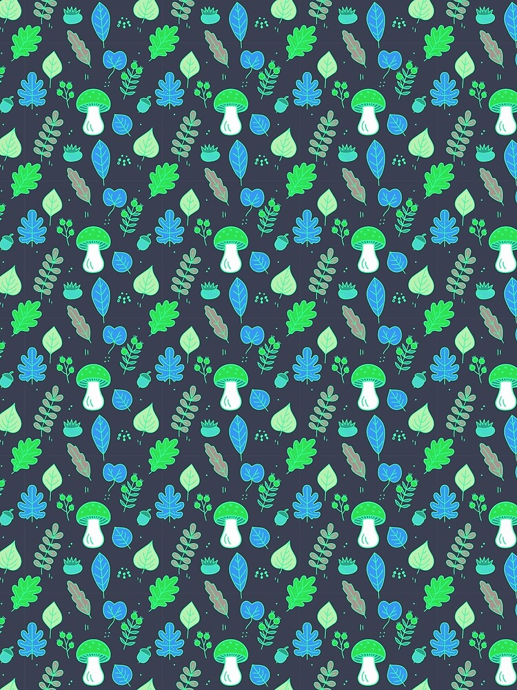Neon Fall Pattern - Mushroom and Leaves by MZS Studio