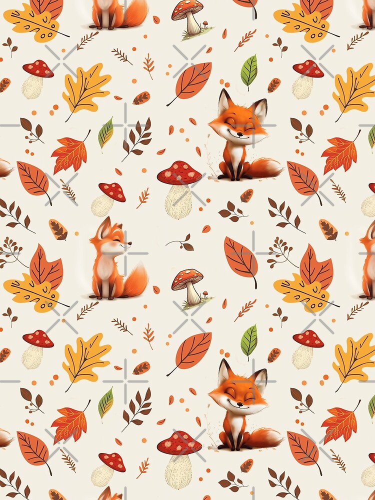 fox, leaves and mushrooms in autumn by ladivinefactory