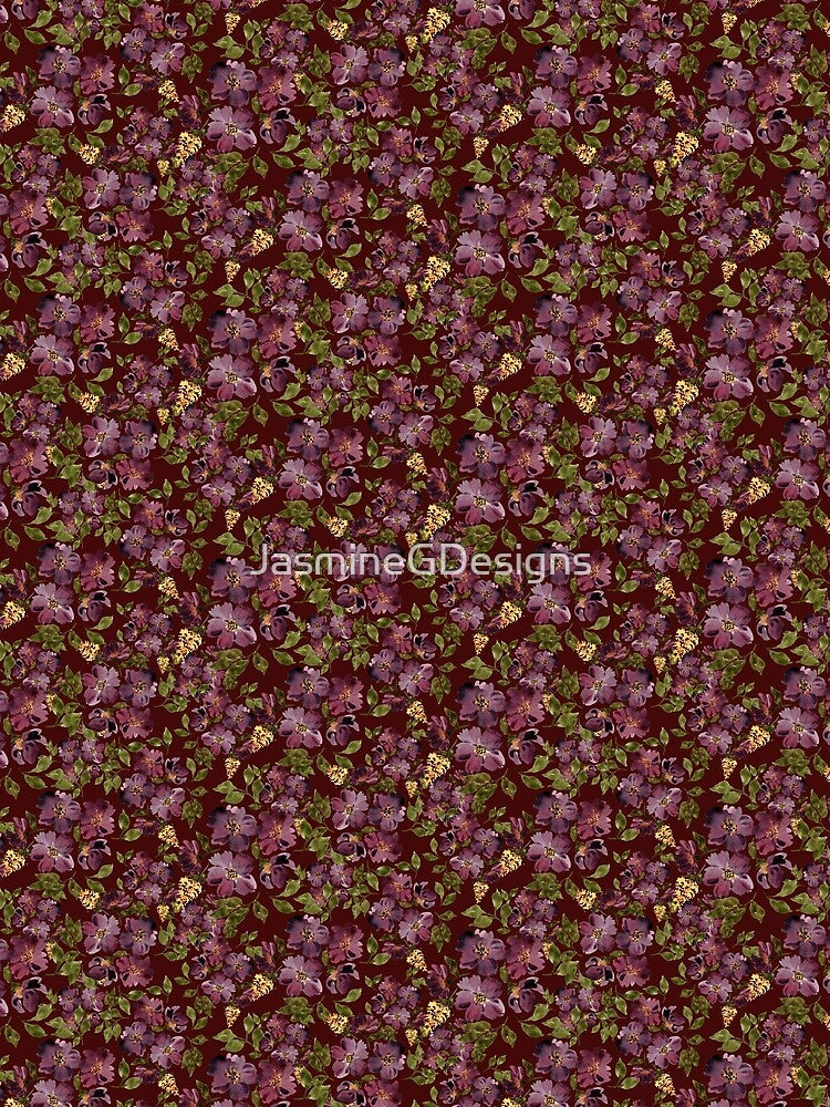 Fall Burgundy Purple and Yellow Tossed Floral Burgundy Red by JasmineGDesigns
