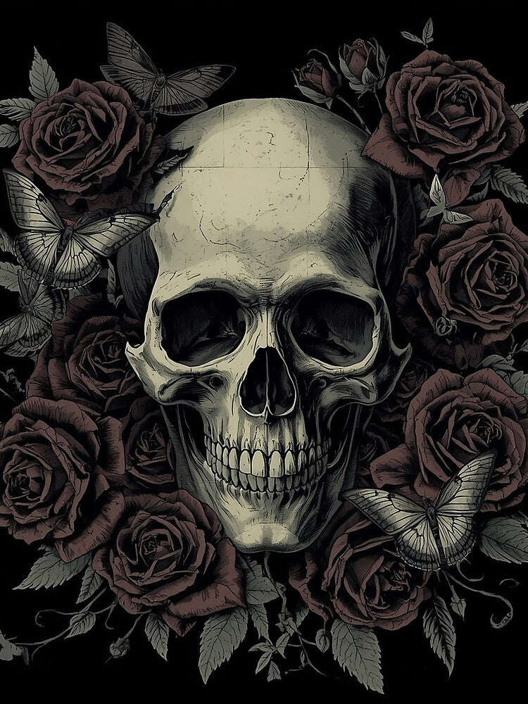 Gothic Skull and Roses Dark Romantic Art by AEVORI