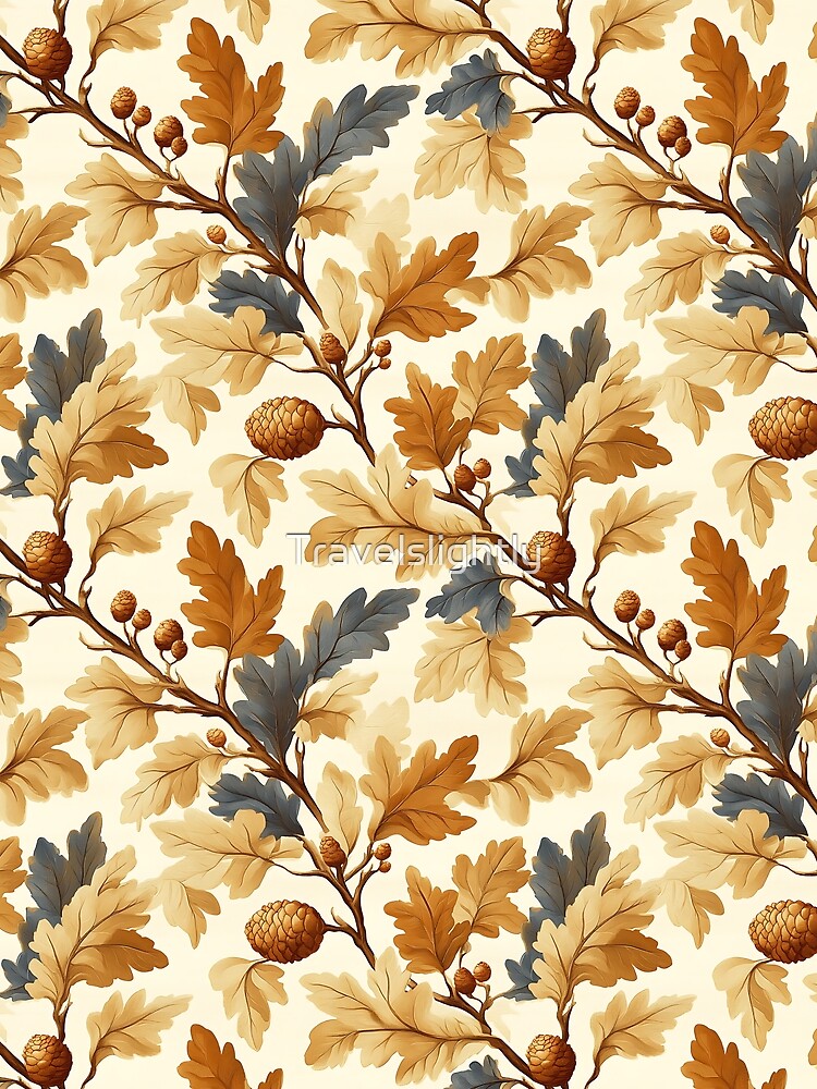 Elegant Oak Leaf & Pinecone Fall Pattern | Classic Autumn Woodland Design by Travelslightly