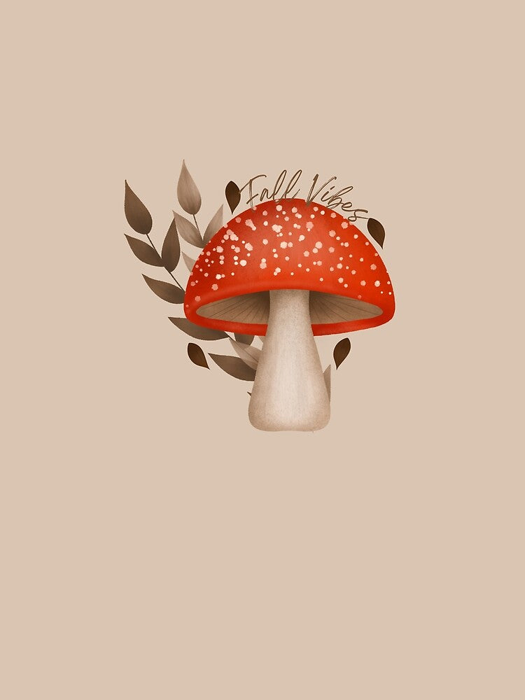 Fall Vibes Mushroom illustration on taupe by AnnikaisDrawing