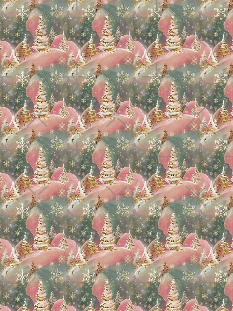Retro Cute Christmas Night Pattern with Christmas Tree and Pink Snow by SamJanner