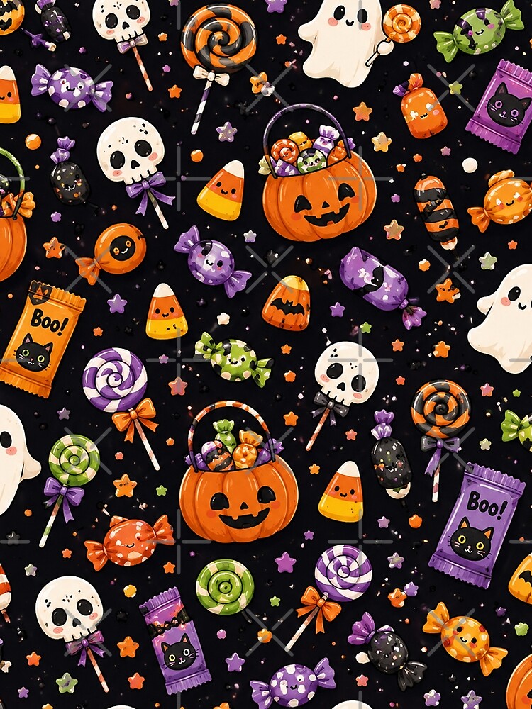 Halloween Candy Pattern – Cute Spooky Kawaii Treats by RJACreative