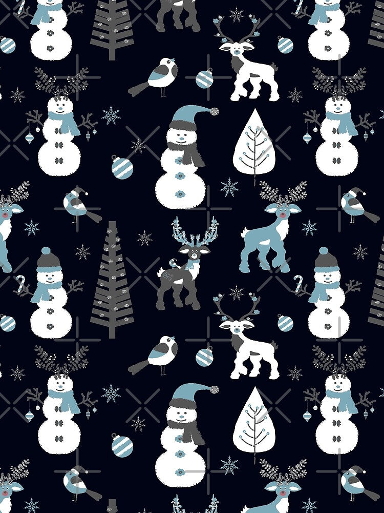Snowmen, Reindeer and Christmas Trees in Blue, Grey and Silver by madtoyman
