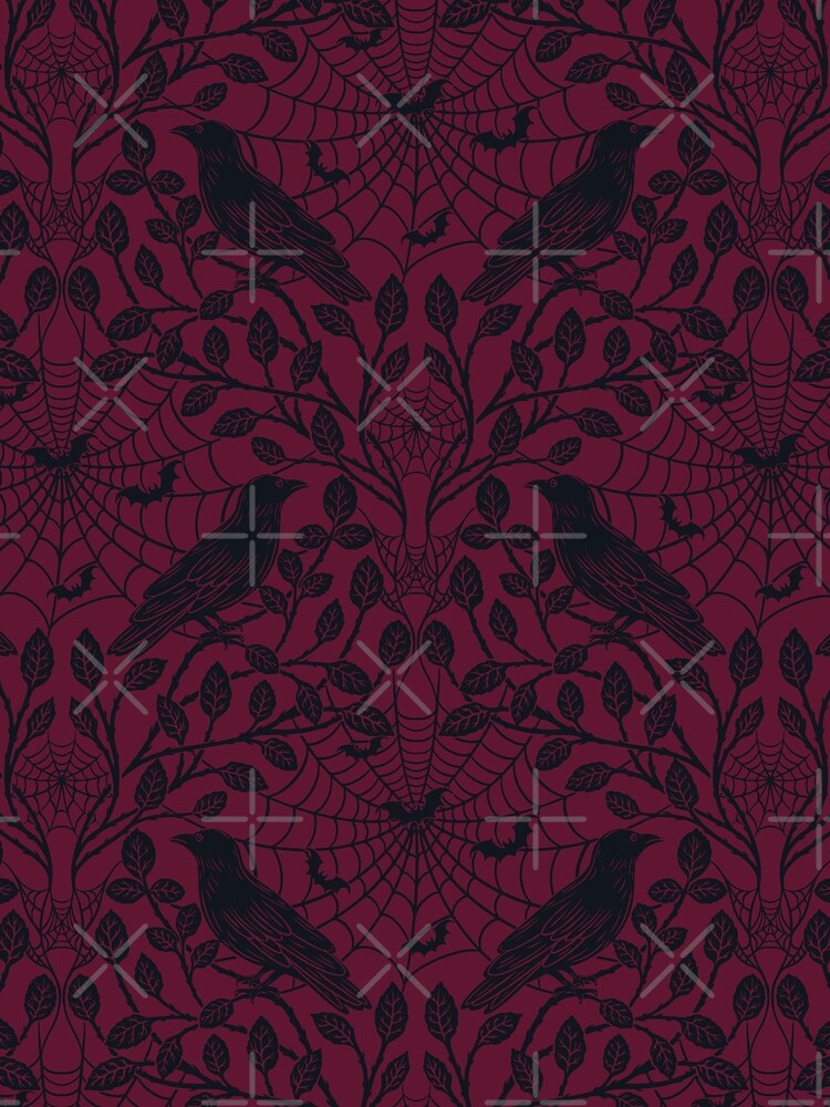 Whimsigoth Crows, Bats & Spider Webs - Red, Black by EarthFaeryDSGN
