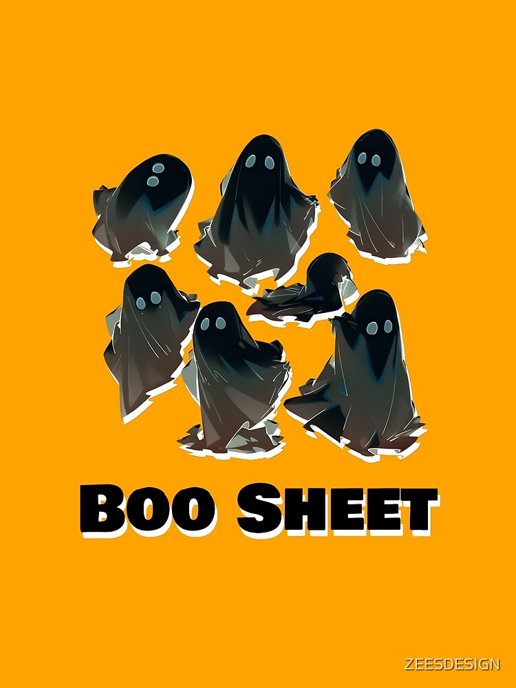 Boo Sheet Black Ghosts Orange Background Funny Halloween Shirt and Laptop Sticker Design by Zeesdesign on Redbubble by ZEESDESIGN