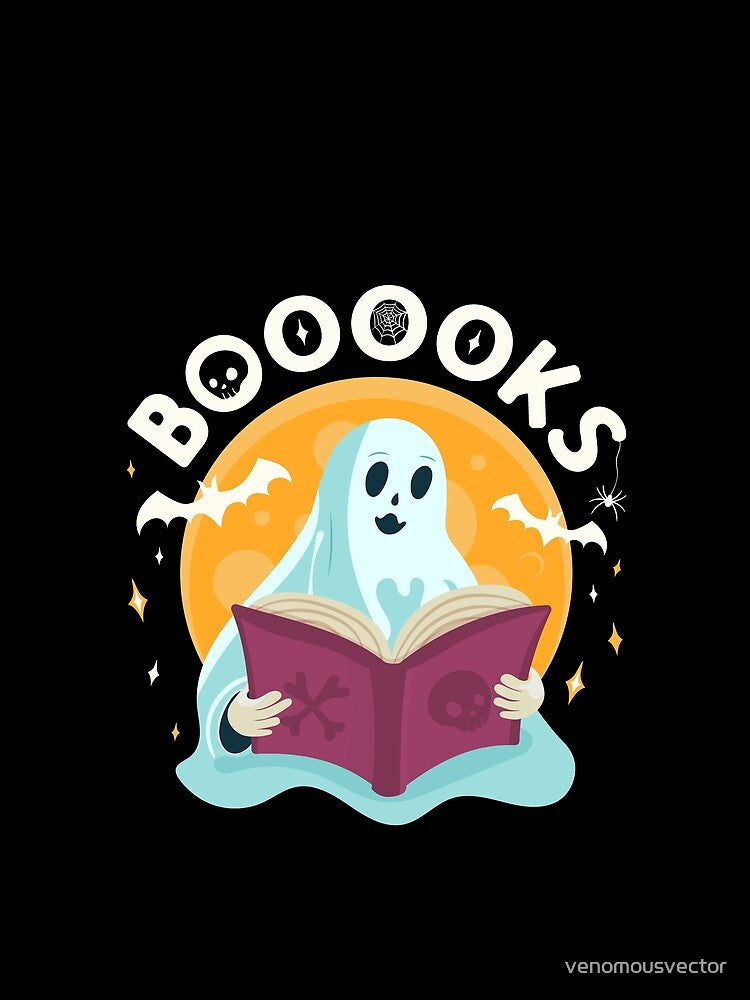Booooks - ghost reading booooks halloween with bats design for bookworms by venomousvector