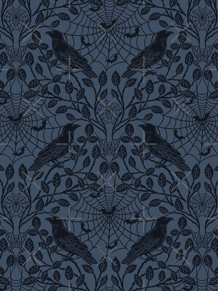 Whimsigoth Crows, Bats & Spider Webs - Blue, Black by EarthFaeryDSGN