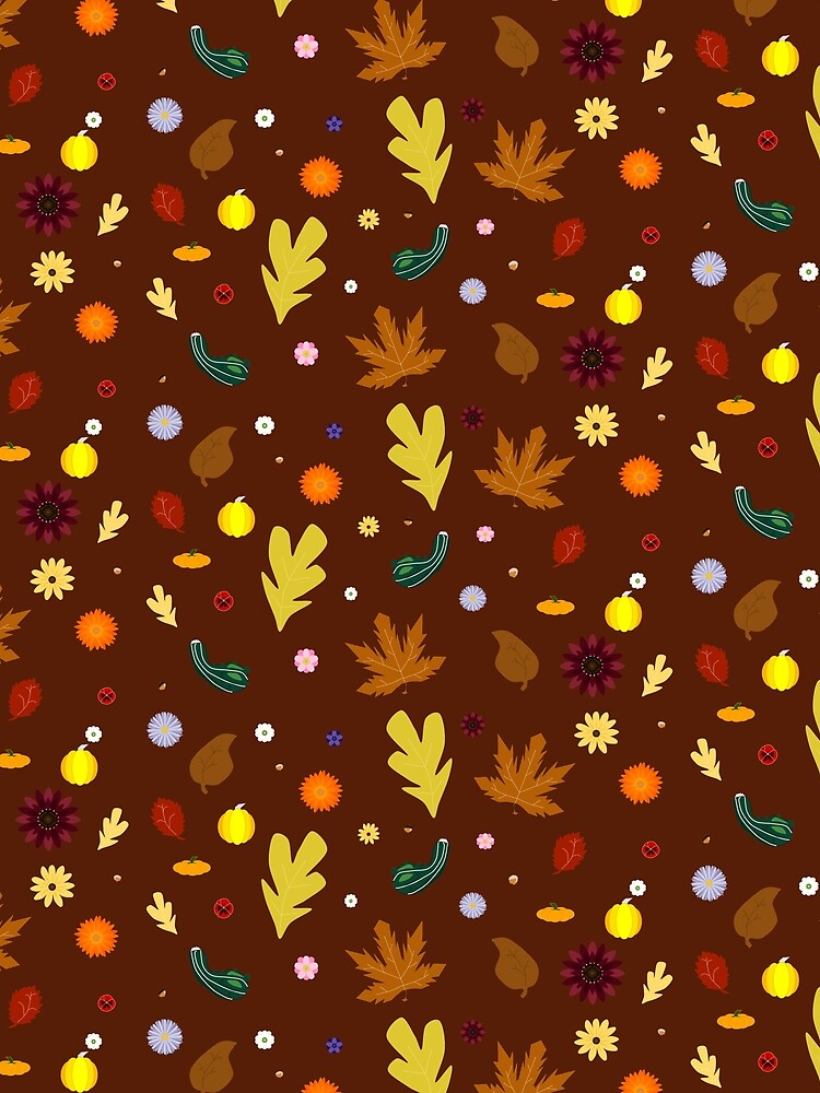 AUTUMN - Fall Leaves, Gourds, Flowers, and Acorns Version 1 (Chestnut Brown) by CoraDaffodil