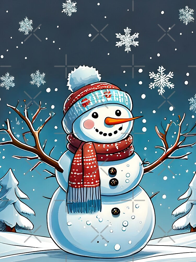 snowman with warm red beanie and scarf by emaotx