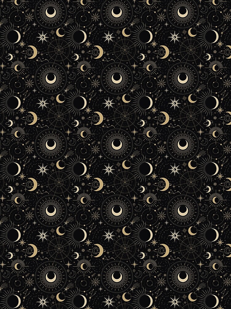 Boho Celestial Sun, Moon, Stars on Black by JuliaPop