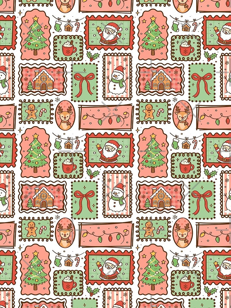 Retro Christmas Postage Stamp Pattern by OLAIZA