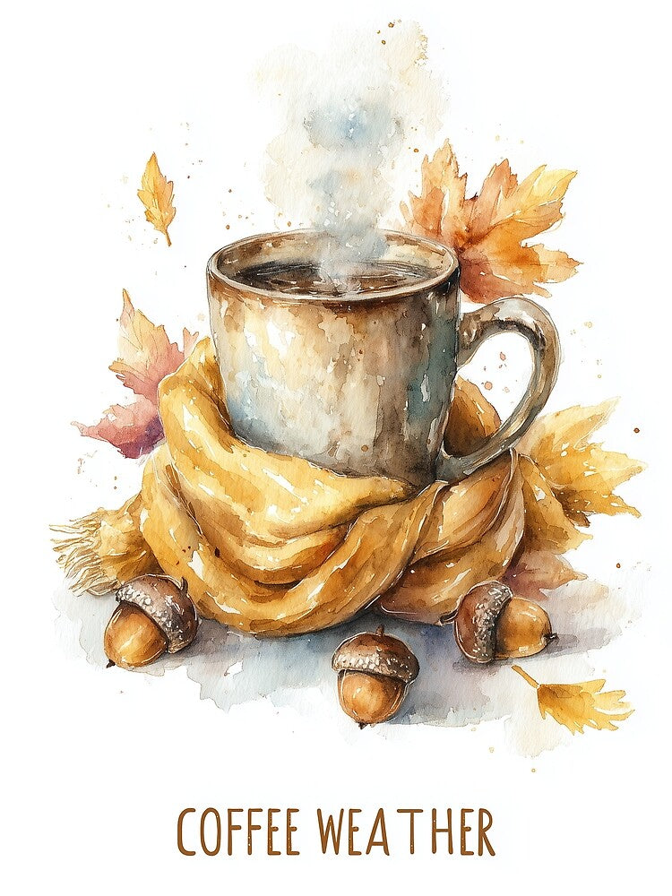 Coffee Weather – Cozy Fall Watercolor by Helenaphotoart