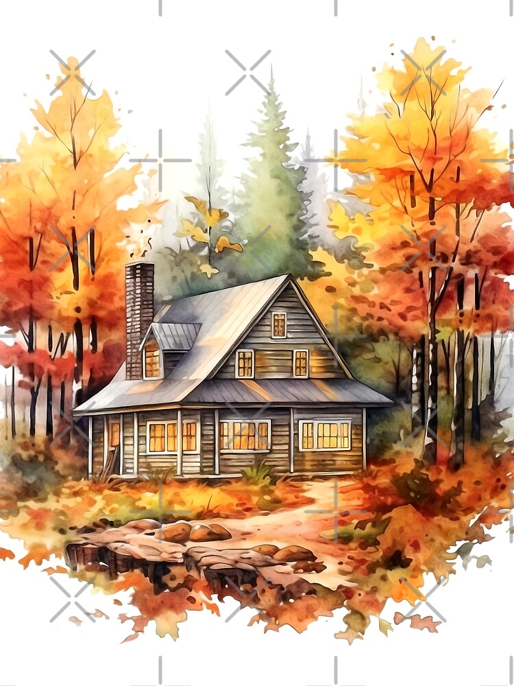 Cozy Autumn Cottage Clipart, Fall Retreat, Autumnal Dwelling, Rustic Cosiness, Harvest Home, Seasonal Comfort, Warm Retreat by CoolorPaint