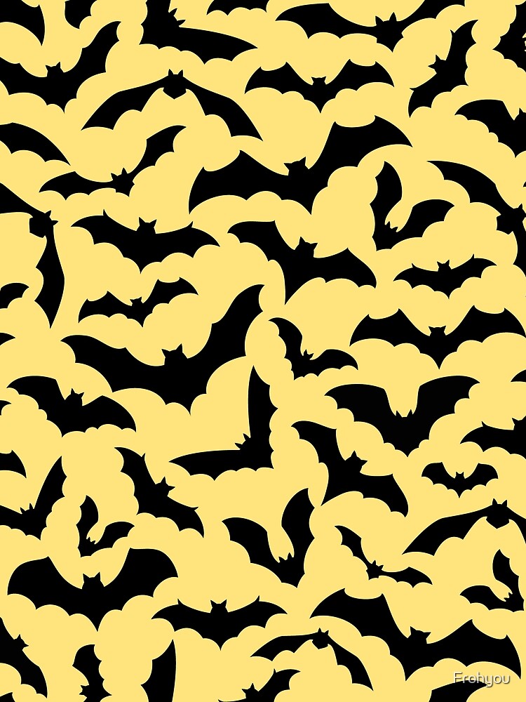 Vampire Flight at Dusk – Bold Spooky Bats Pattern | Yellow by Frohyou