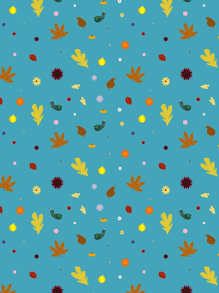 AUTUMN - Fall Leaves, Gourds, Flowers, and Acorns Version 2 (Light Cerulean Blue) by CoraDaffodil