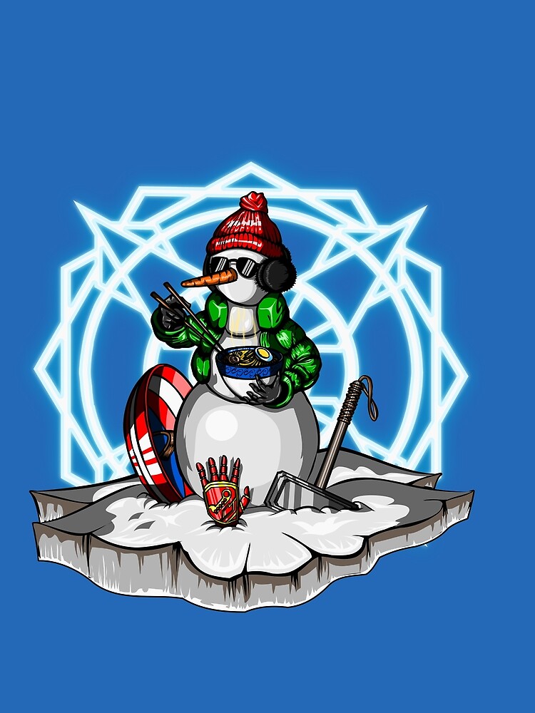 Christmas Snowman Eating Ramen with Superhero Gear by AndoyCreatives