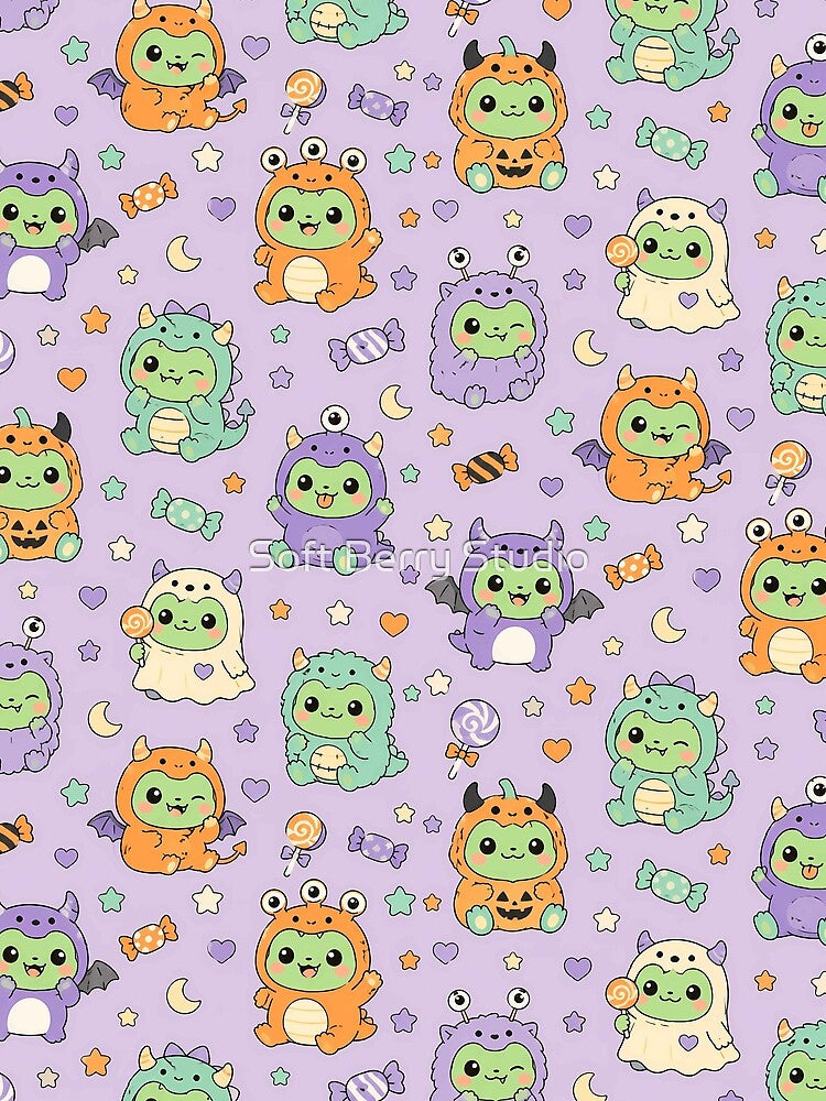 Kawaii Frog Little Monster Halloween Pattern by Soft Berry Studio