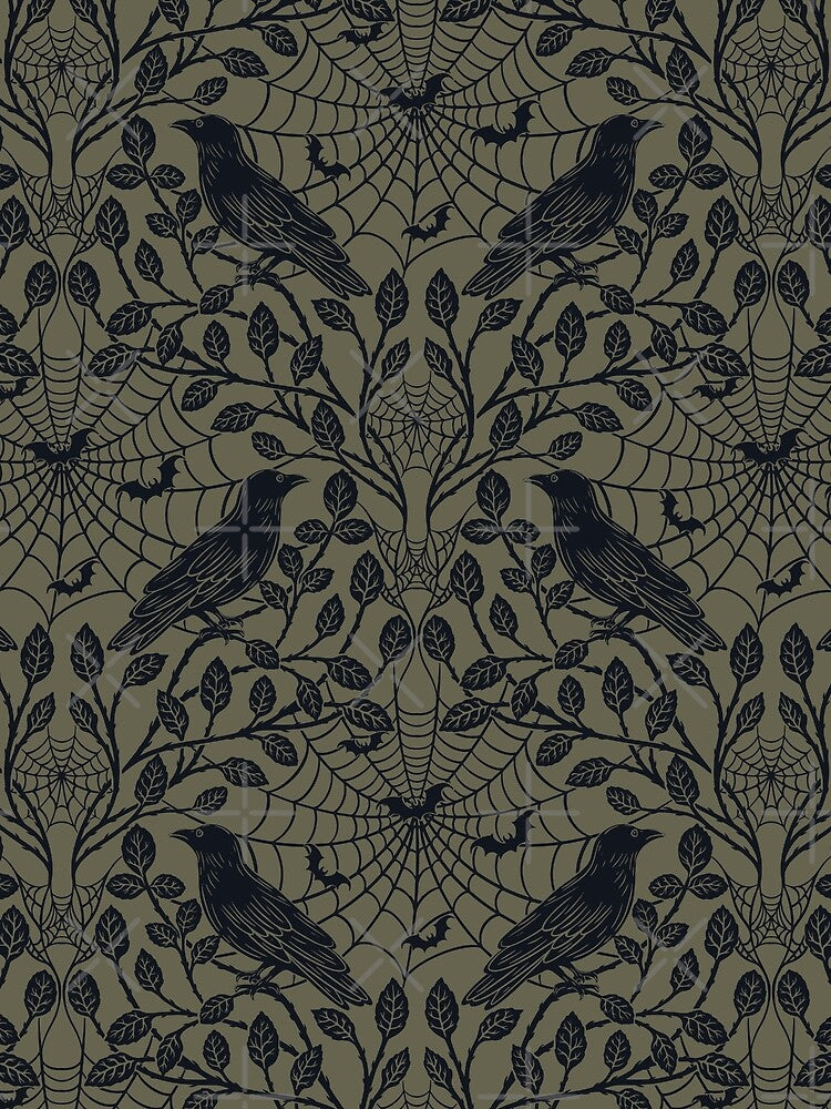 Whimsigoth Crows, Bats & Spider Webs - Green Black by EarthFaeryDSGN