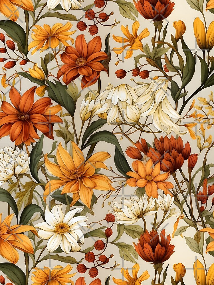 Early Autumn Flowers—Warm Colors of Early Fall, Autumn Floral Seamless Pattern, Fall Print, Flower Background, Floral Wallpaper Art by ignasirus