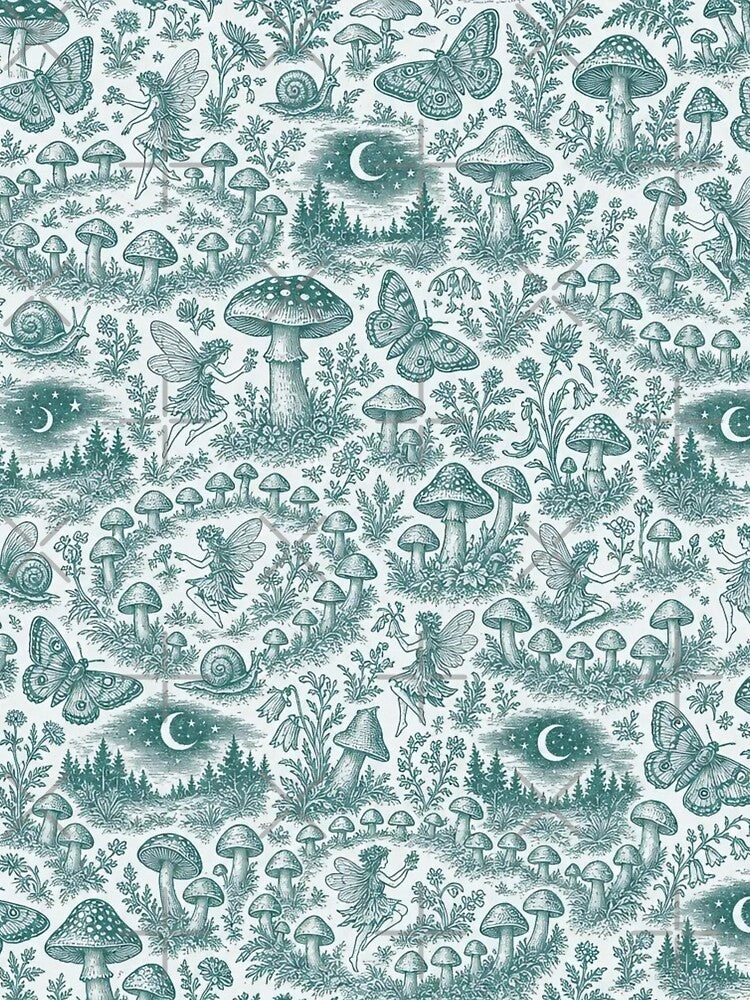 Fairy Ring Toile Seamless Pattern | Vintage Mushroom Forager Toile Repeat by StickyGuys