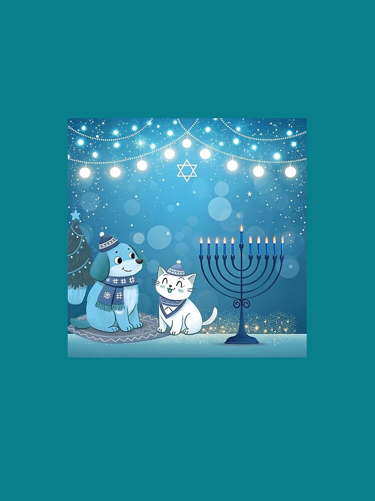 Cute Hanukkah Menorah Design with Dog & Cat – Festival of Lights Jewish Art by A1MarketDesigne