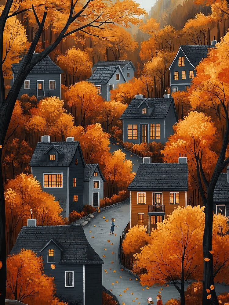 Cozy Autumn Village Poster by MeowMoment