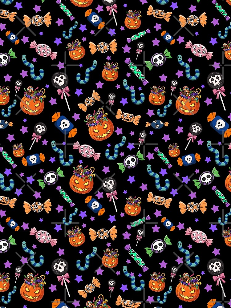 Cute Halloween Candy Pattern  Spooky Sweets, Pumpkins, Skulls & Worms Seamless Design by TheGentleGhoul