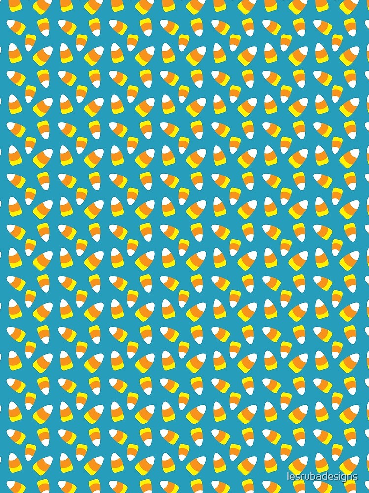 Halloween Candy Corn Pattern Blue Background by lesrubadesigns