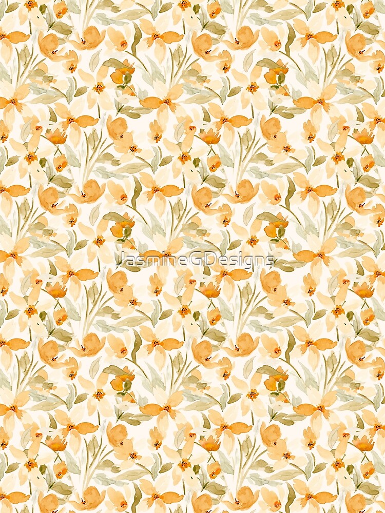 All over watercolor farmhouse florals yellow and orange fall themed by JasmineGDesigns