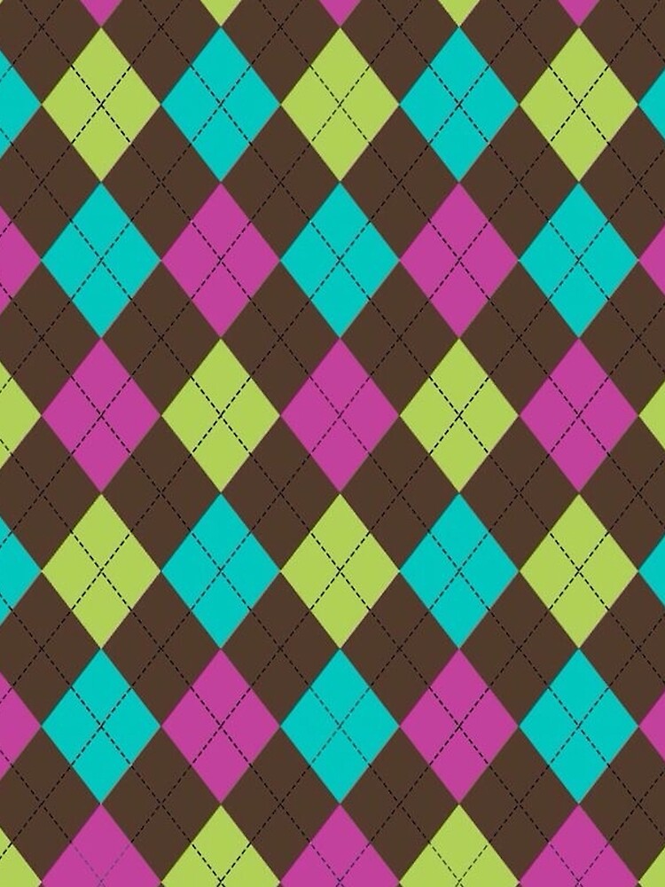 Y2K Preppy Argyle Pattern | Colorful Pink, Teal, Lime & Brown Argyle Aesthetic by BrontesWhimsyStore