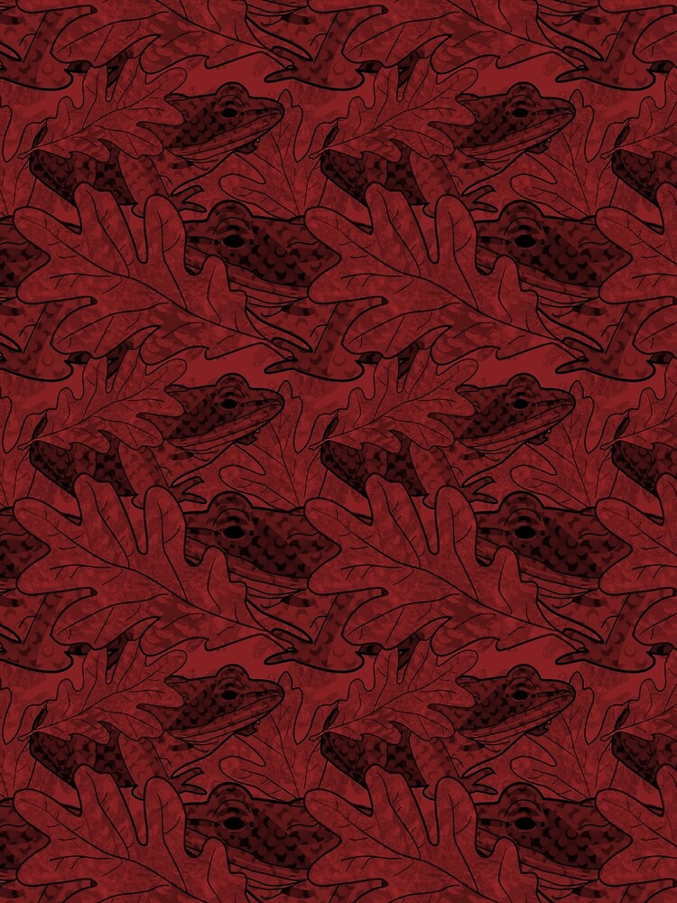 Wood Frog in the Oak Leaves Black and Dark Red by Art in My Loft