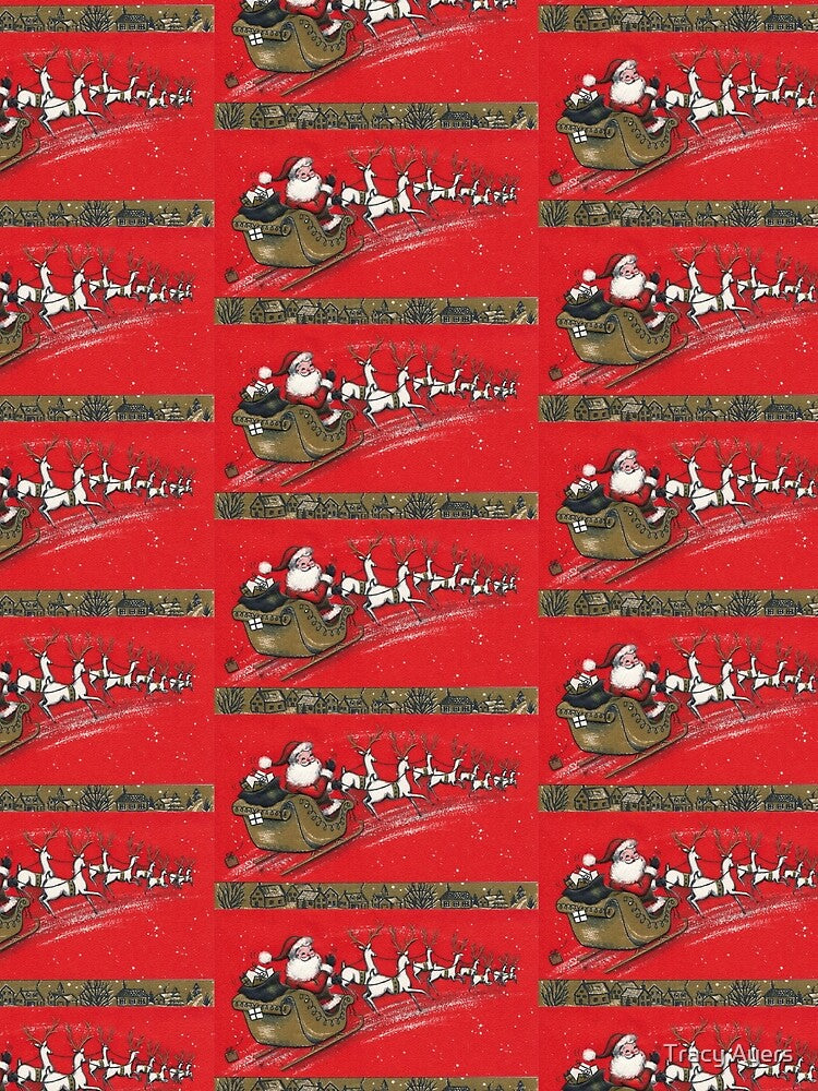 Vintage Greeting Card Santa's Christmas Night Flight by Tracy Ayers