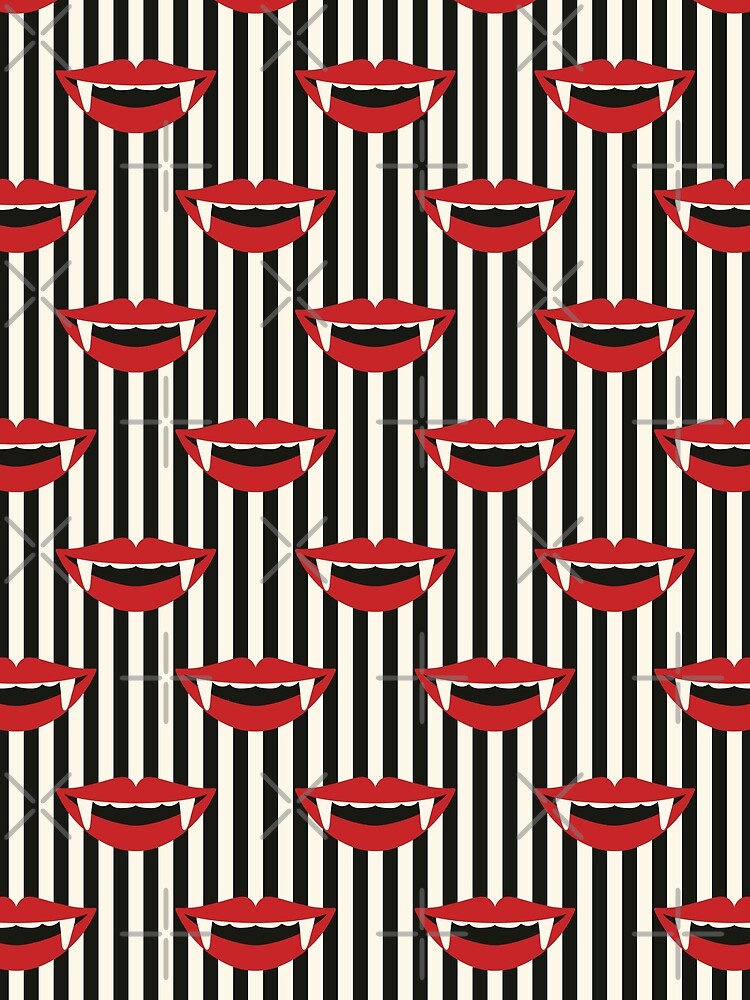 Retro Halloween Vampire Teeth Black and White Pattern by trefail