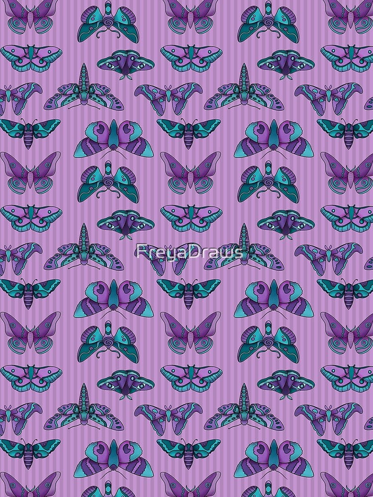Purple and Teal Gothic Moths by FreyaDraws