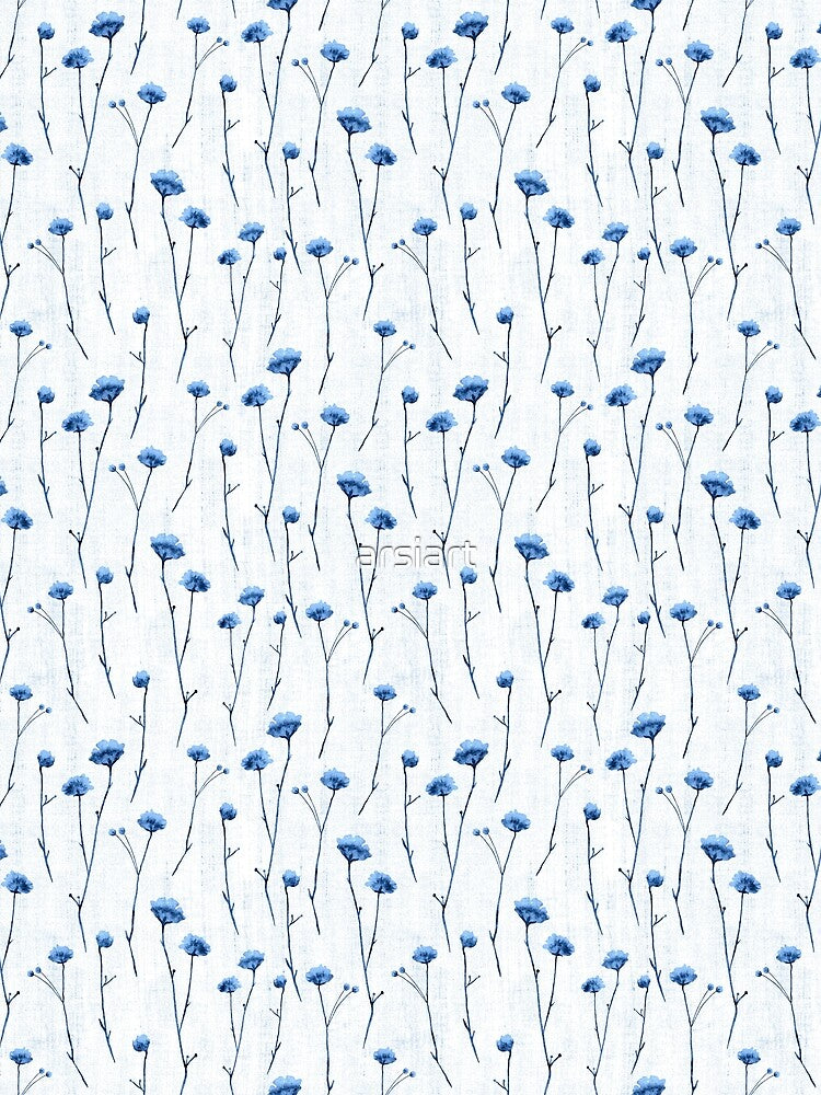Blue wildflowers Watercolor linen flowers. Botanical midsummer. by arsiart